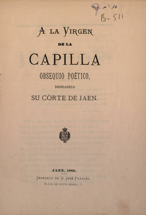 Virgen de la Capilla - Virgen de la Capilla. Obsequio potico 1882