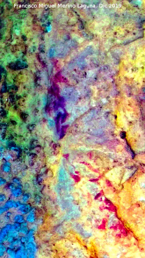 Pinturas rupestres del Abrigo de los Caones IV - Pinturas rupestres del Abrigo de los Caones IV. Tratada con Dstretch