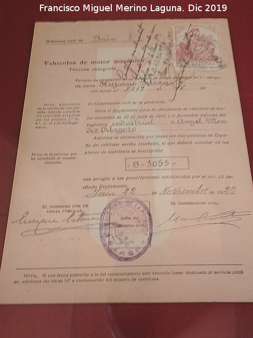 Historia de Jimena - Historia de Jimena. Expediente de matriculacin del Hispano Suiza J-1055 en Jimena 1923. Archivo Histrico Provincial