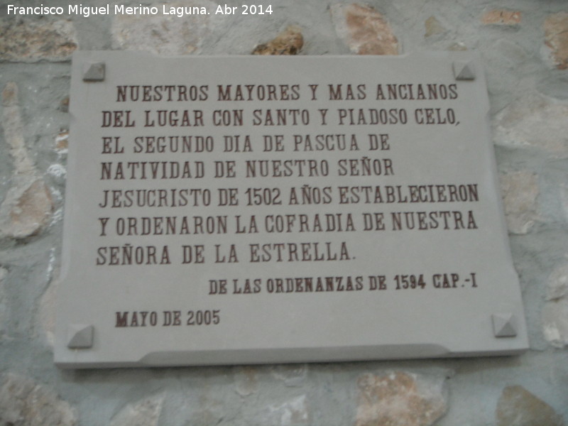 Ermita de la Virgen de la Estrella - Ermita de la Virgen de la Estrella. Placa de la Cofrada