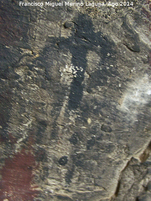 Pinturas rupestres del Abrigo I del To Serafn - Pinturas rupestres del Abrigo I del To Serafn. Antropomorfo tipo phi sobre puntos. Grupo V