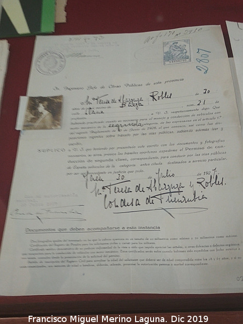 Historia de Jan. Siglo XX - Historia de Jan. Siglo XX. Solicitud de permiso de conducir para una mujer 1927. Archivo Histrico Provincial