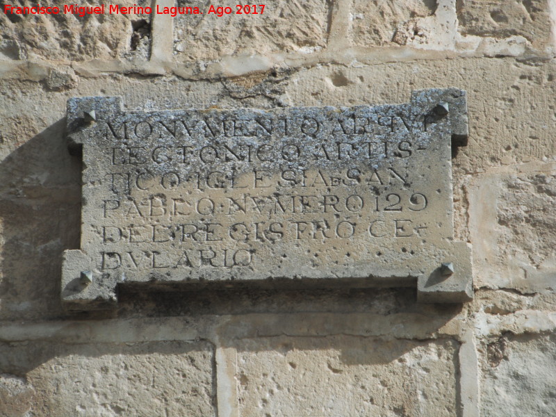 Iglesia de San Pablo - Iglesia de San Pablo. Placa del registro cedulario