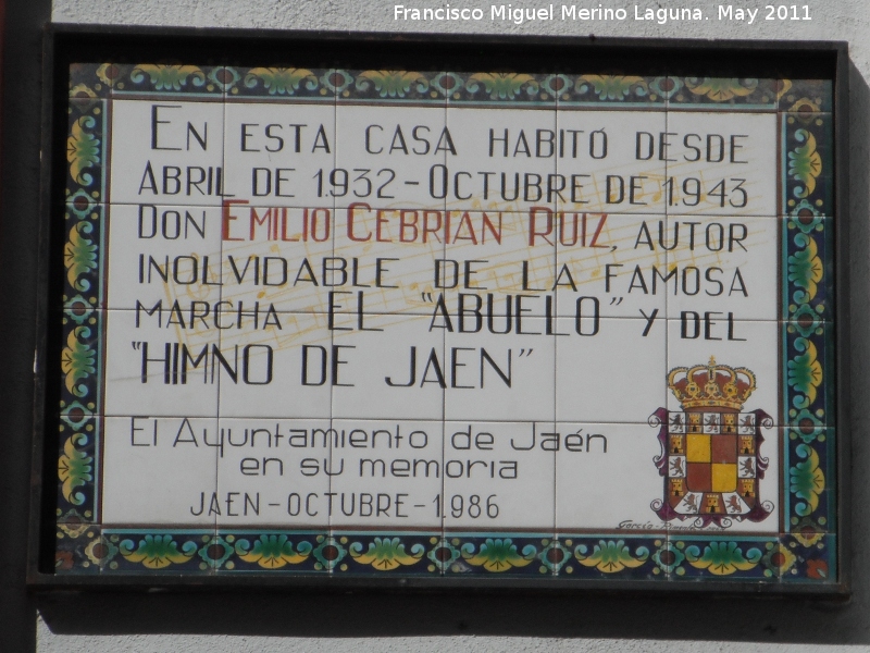 Emilio Cebrin Ruiz - Emilio Cebrin Ruiz. Placa en la casa donde vivi en Jan