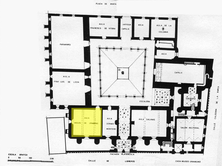 Escuelas Mayores. Aula Miguel de Unamuno - Escuelas Mayores. Aula Miguel de Unamuno. Planta baja. Plano de Ildefonso Gago