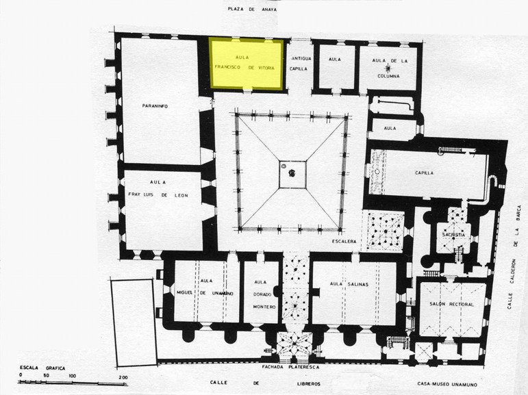 Escuelas Mayores. Aula Francisco de Vitoria - Escuelas Mayores. Aula Francisco de Vitoria. Planta baja. Plano de Ildefonso Gago