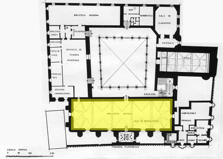 Escuelas Mayores. Biblioteca - Escuelas Mayores. Biblioteca. Planta primera. Plano de Ildefonso Gago