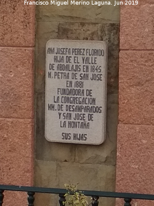 1845 - 1845. Placa del Monumento a Madre Petra de San Jos - Valle de Abdalajs