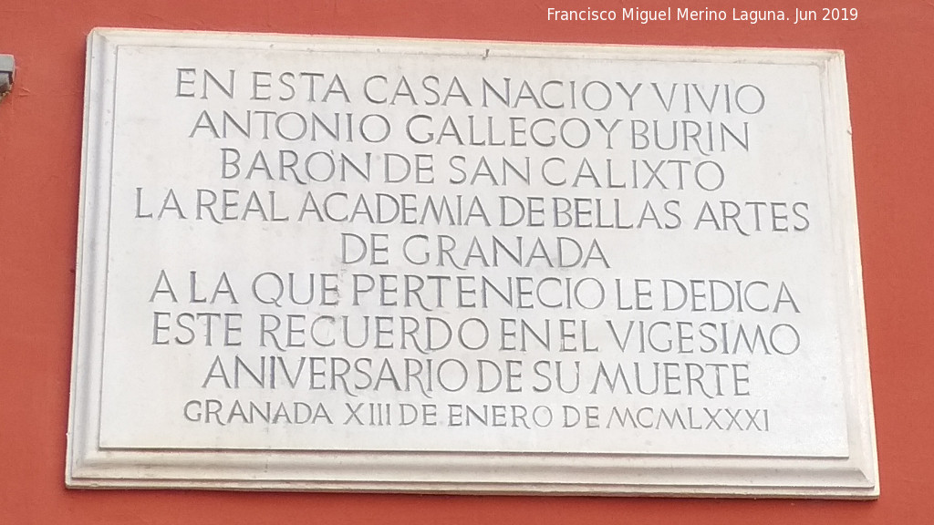 Casa natal de Antonio Gallego Burn - Casa natal de Antonio Gallego Burn. Placa