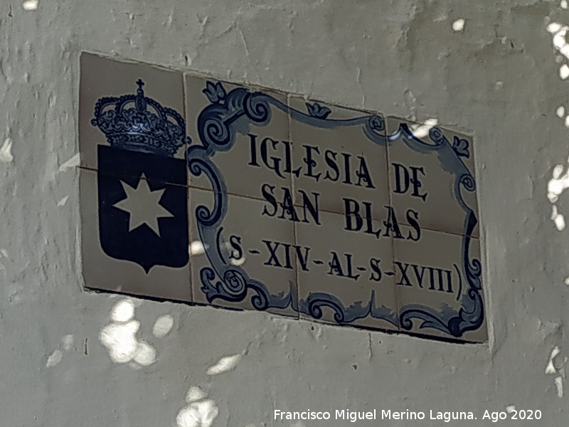 Iglesia de San Blas - Iglesia de San Blas. Placa