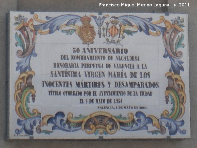 Baslica de los Desamparados - Baslica de los Desamparados. Placa