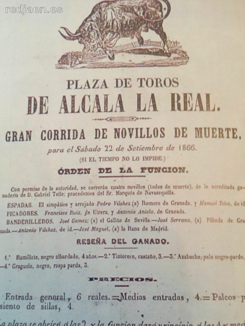 Historia de Alcal la Real - Historia de Alcal la Real. Cartel de Toros de 1866. Archivo Histrico de Alcal