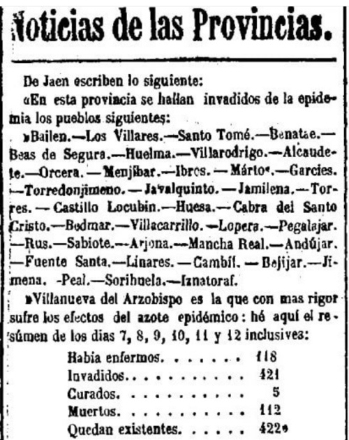 Historia de Andjar - Historia de Andjar. Epidemia de Clera. Peridico La Esperanza del 26-7-1855