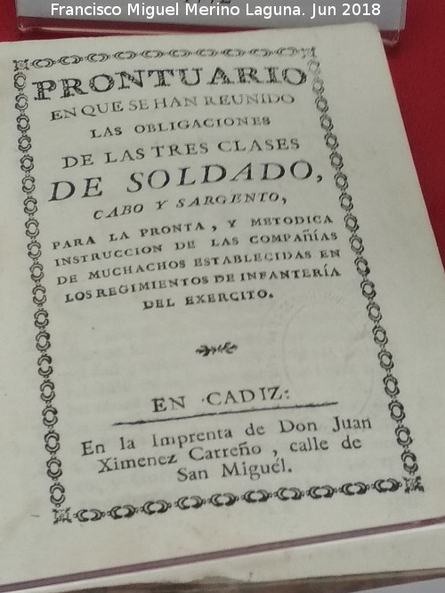 Historia de Cdiz - Historia de Cdiz. Ordenanza del Soldado, Cabo y Sargento 1780. Exposicin Palacio Villardompardo - Jan