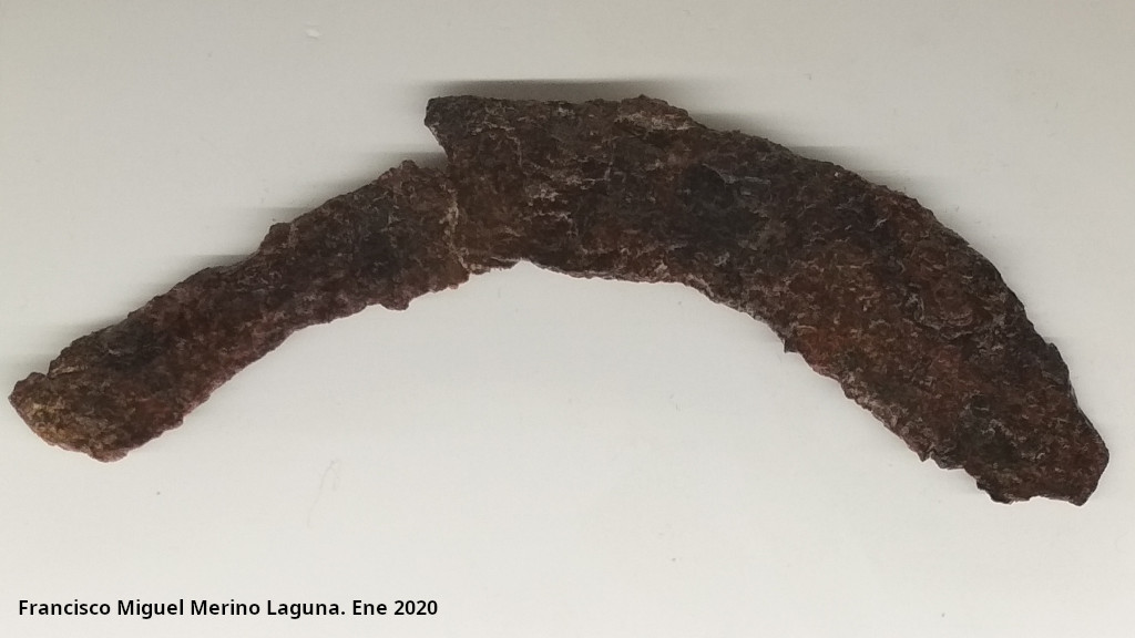 Palacio ibero del Cerro de la Merced - Palacio ibero del Cerro de la Merced. Cuchillo de hoja curva afalcatado. Exposici�n en el Museo Ibero de Ja�n