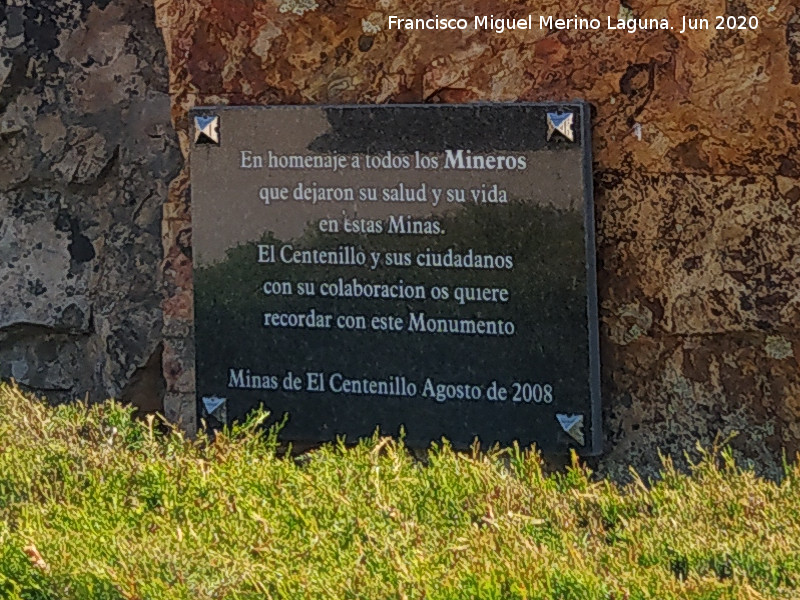 Monumento al Minero del Centenillo - Monumento al Minero del Centenillo. Placa