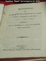 Historia de Jan. Siglo XIX. Manifiesto de Manuel Uriarte de Landa. Prefecto de Jan. 1811. Exposicin Palacio Villardompardo - Jan