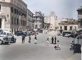 Edificio de Tejidos Gangas. Foto antigua coloreada. En construccin