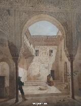 Alhambra. Dibujo del Patio de la Mezquita. Lon Auguste Asselineau. Siglo XIX