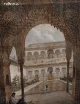 Alhambra. Patio de los Arrayanes. Dibujo antiguo. Casa de los Tiros