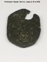 Palacio ibero del Cerro de la Merced. Moneda de cobre de los Austrias siglo XVIl con sucesivos resellos, el �ltimo de ellos 1659. Exposici�n Museo Ibero Ja�n